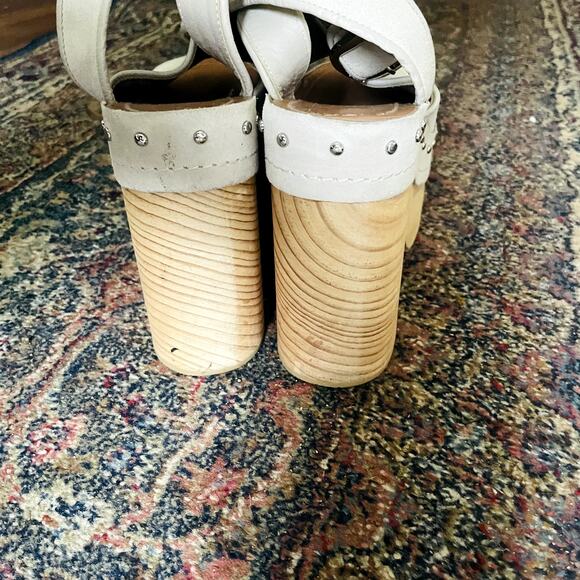 Zara Leather Suede Studded Wooden Heel Platform Sandals Clogs Size 9 - Picture 6 of 11